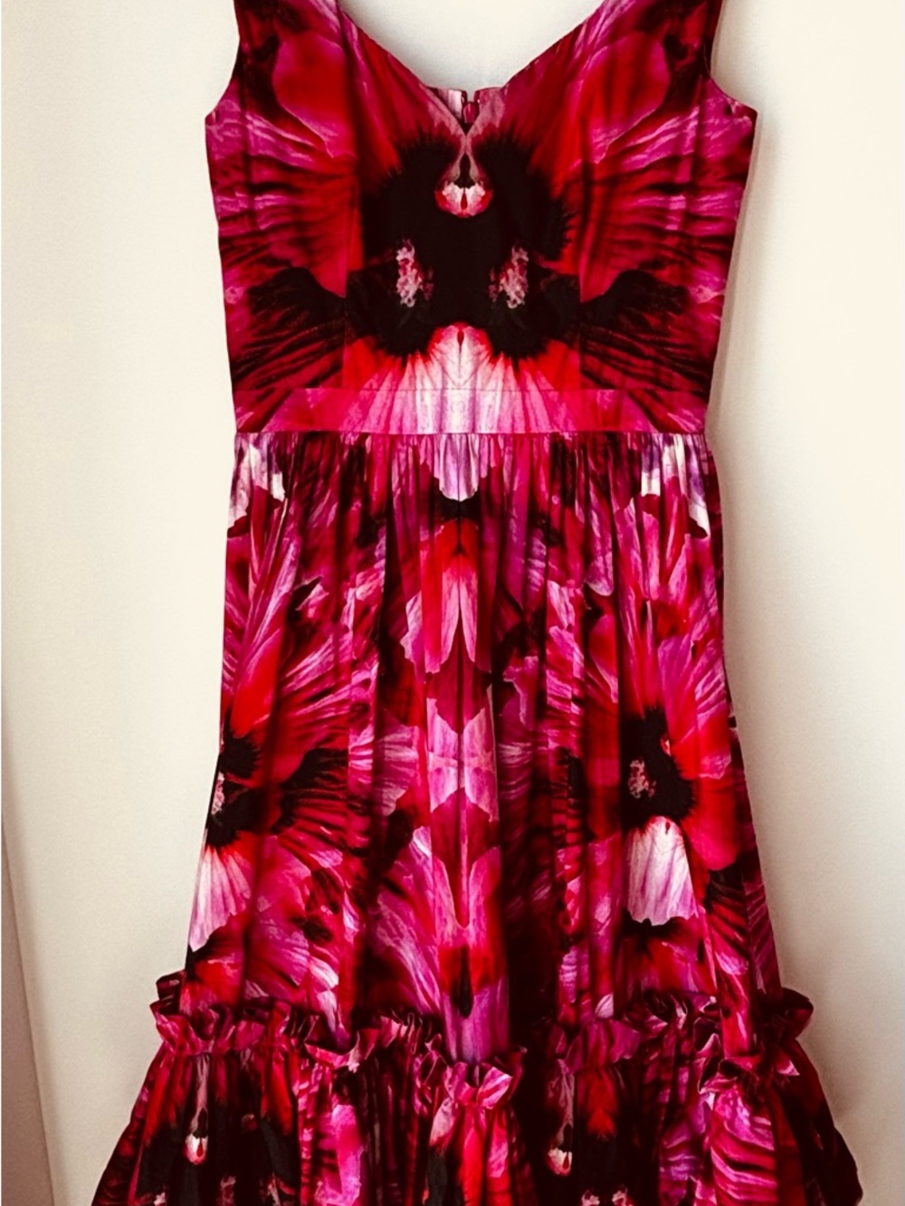Alexander McQueen Red and Pink Floral Midi Dress